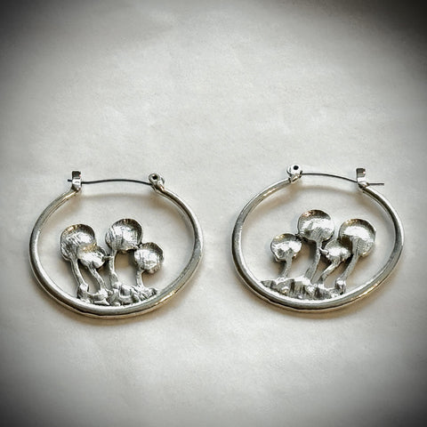 Magic Mushroom Silver Hoop Earrings