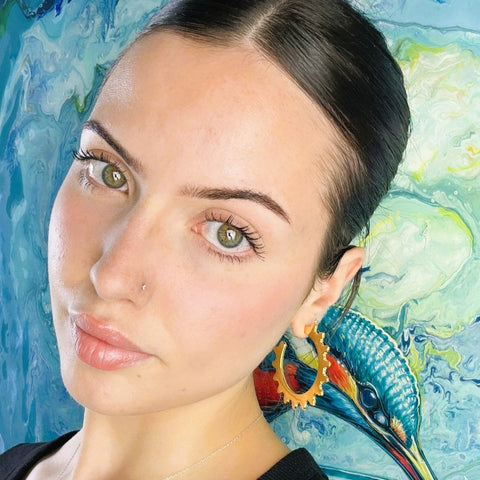 Large Gold Hoops Earrings on Studs Sun Greek Latin Style
