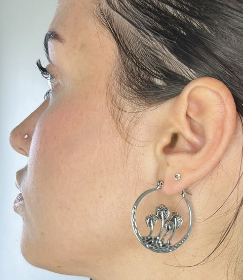 Magic Mushroom Silver Hoop Earrings