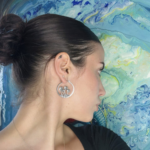 Magic Mushroom Silver Hoop Earrings