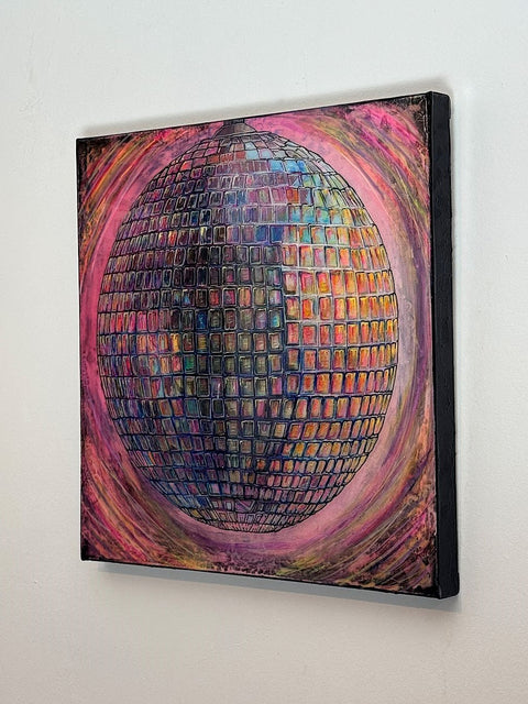 Pink Disco Mirror Ball Painting