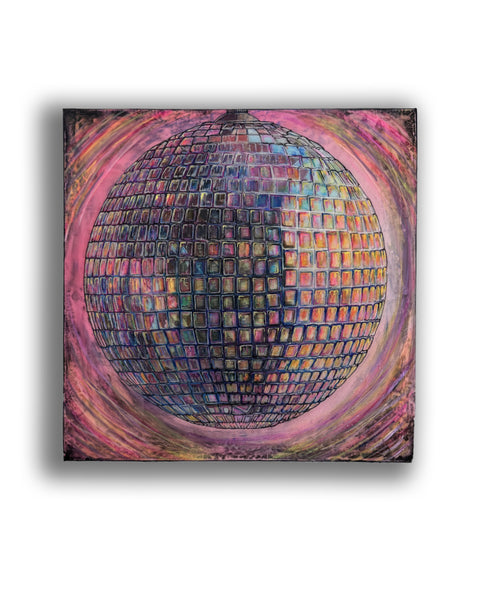 Pink Disco Mirror Ball Painting