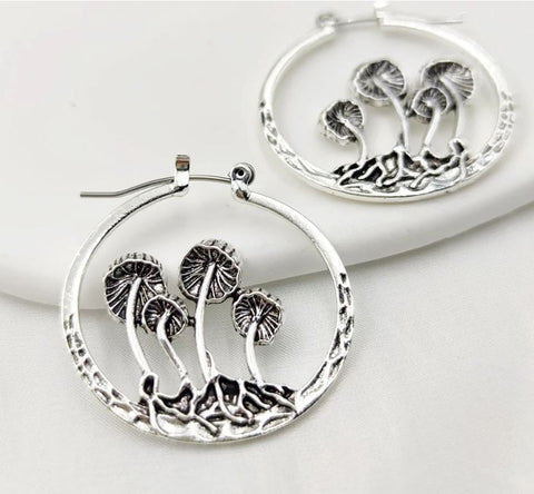 Magic Mushroom Silver Hoop Earrings