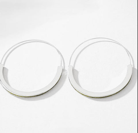 Large Silver Crescent Hoop Earrings
