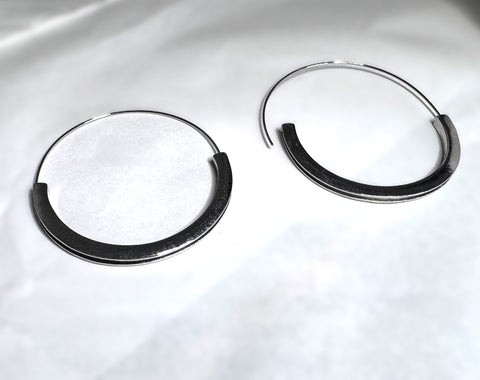 Large Silver Crescent Hoop Earrings