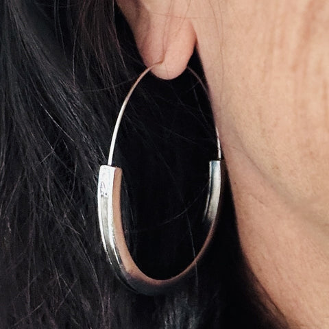 Large Silver Crescent Hoop Earrings