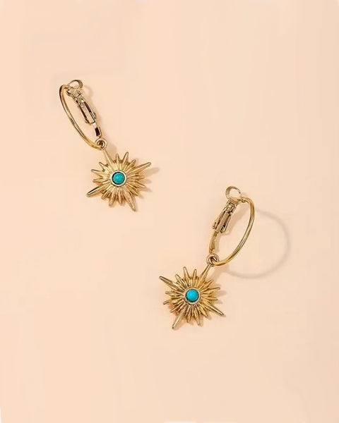 Sweetpea Gold & Turquoise Northern Star Drop Charm Hoop Earrings
