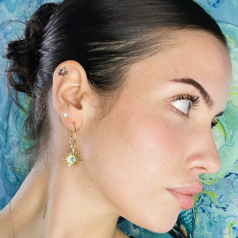 Sweetpea Gold & Turquoise Northern Star Drop Charm Hoop Earrings