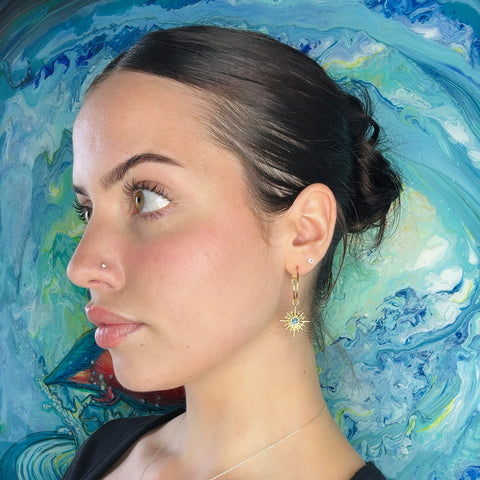 Sweetpea Gold & Turquoise Northern Star Drop Charm Hoop Earrings