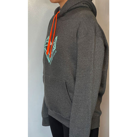 Hooded Sweatshirt Top Charcoal & Neon Orange