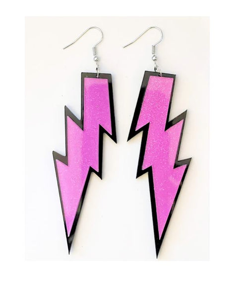 Pink Purple Glitter Lightning Bolt Earrings