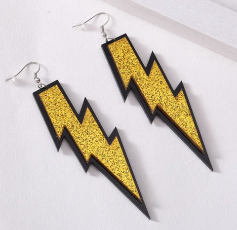 Yellow Orange Glitter Lightning Bolt Earrings