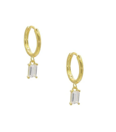 Dainty Clear Baguette Gold Huggie Sleeper Earrings