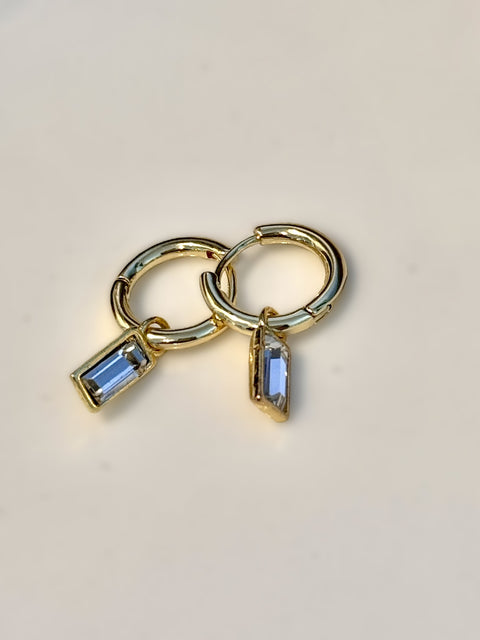 Dainty Clear Baguette Gold Huggie Sleeper Earrings