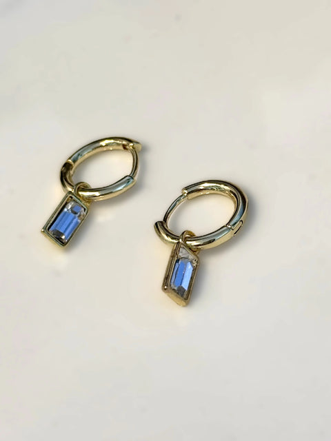 Dainty Clear Baguette Gold Huggie Sleeper Earrings