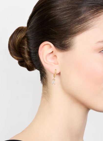 Dainty Clear Baguette Gold Huggie Sleeper Earrings