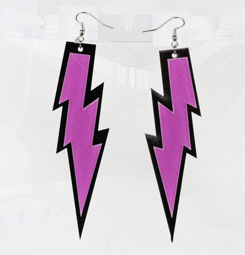 Pink Purple Glitter Lightning Bolt Earrings