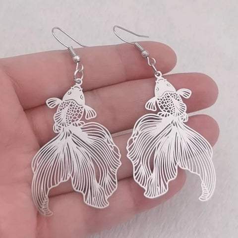 Silver Metal Goldfish Earrings