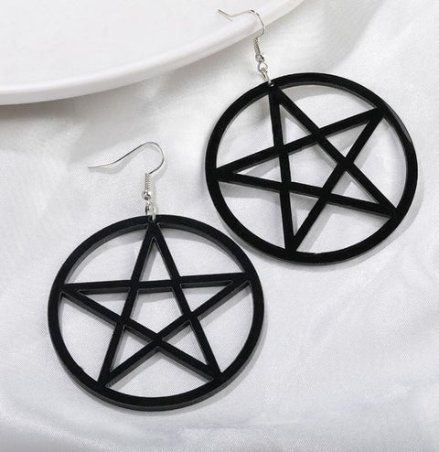 Huge Black Star Pentagram Earrings