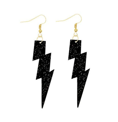 Black Glitter Lightning Bolt Earrings