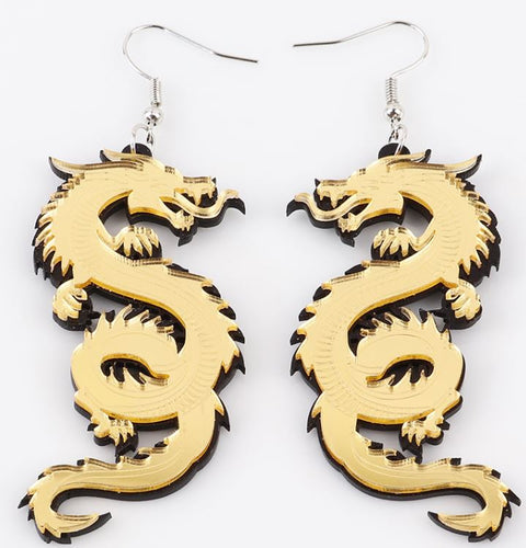 Gold Mirror Dragon Earrings