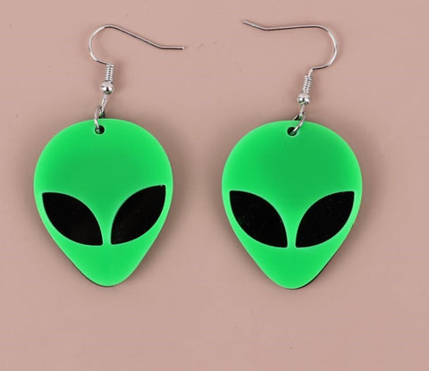 Little Green Man Alien Earrings