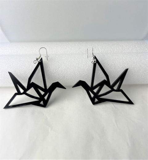 Black Geometric Swan Earrings