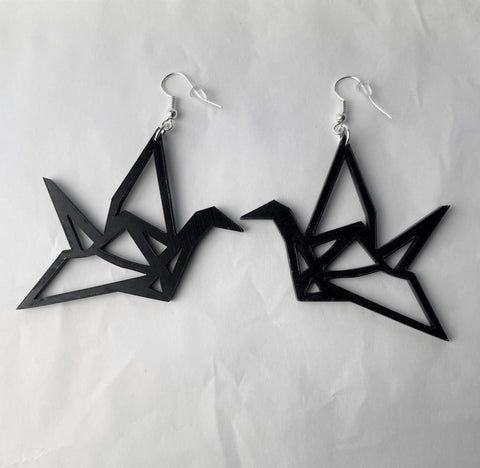 Black Geometric Swan Earrings