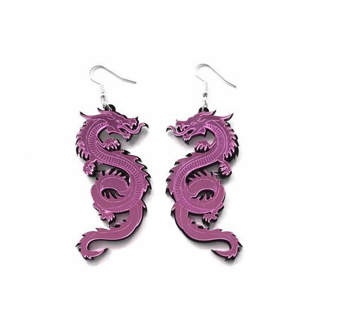 Pink Mirror Dragon Earrings