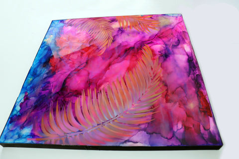 Hahei Sunset | Pink Purple Blue Gold Kiokio 3 Ferns | Buy NZ art online | Stirling Art.