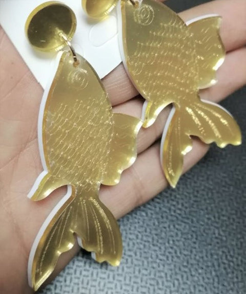 Big Gold Mirror Fish Earrings