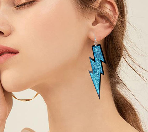 Turquoise Blue Glitter Lightning Bolt Earrings