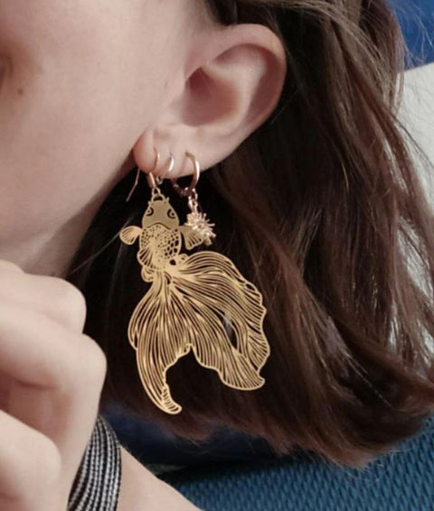 Gold Metal Goldfish Earrings