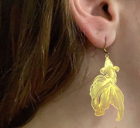 Gold Metal Goldfish Earrings