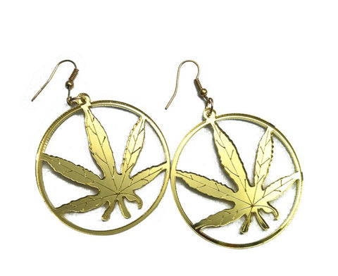 Gold Mirror Hemp Marijuana Leaf Earrings