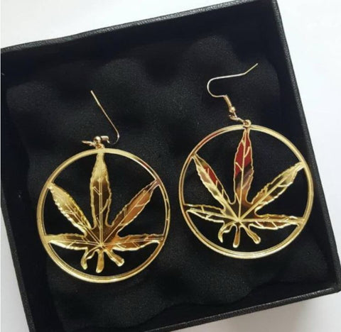 Gold Mirror Hemp Marijuana Leaf Earrings