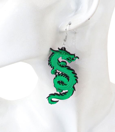 Green Mirror Dragon Earrings