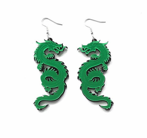 Green Mirror Dragon Earrings
