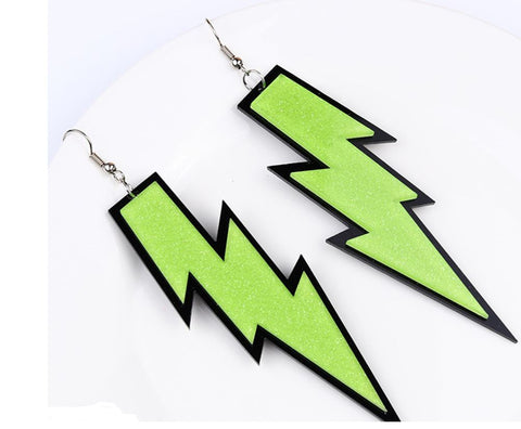 Lime Green Glitter Lightning Bolt Earrings