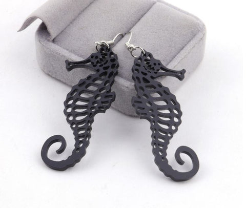 Cute Black Seahorse Earrings