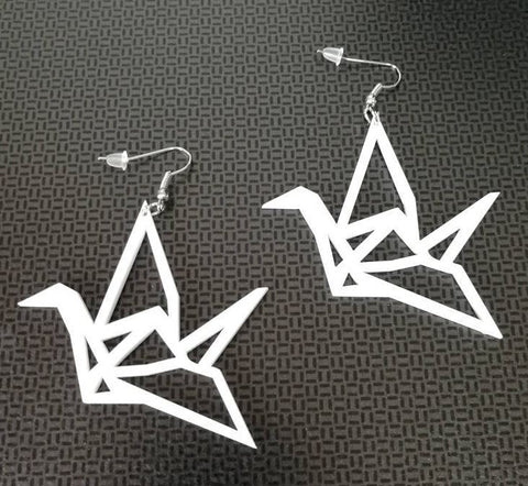 White Geometric Swan Earrings